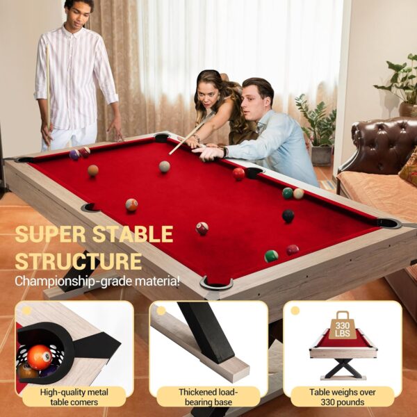 7 FT Billiard Tables, Pool Table with 2 Cue Sticks, Billiard Balls, Cues, Cleaning Brush, X-Legs, 84" L x 46.5" W x 32.7" H - Image 5