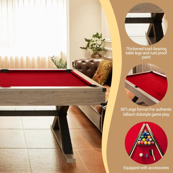 7 FT Billiard Tables, Pool Table with 2 Cue Sticks, Billiard Balls, Cues, Cleaning Brush, X-Legs, 84" L x 46.5" W x 32.7" H - Image 6