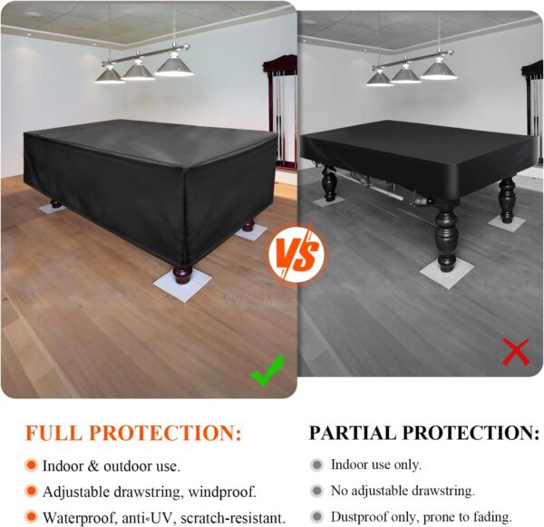 Saking Pool Table Cover Waterproof, 600D Heavy Duty 7 Ft Billiard Table Cover Indoor & Outdoor, Scratch-Resistant Polyester Cloth Cover for Pool Table - Black - Image 7