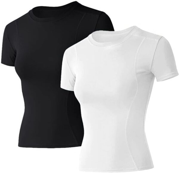 Loovoo Women Workout Shirts 1/2/3 Pack Athletic Compression Tee Dry Fit Yoga Gym Basic Tops - Image 2