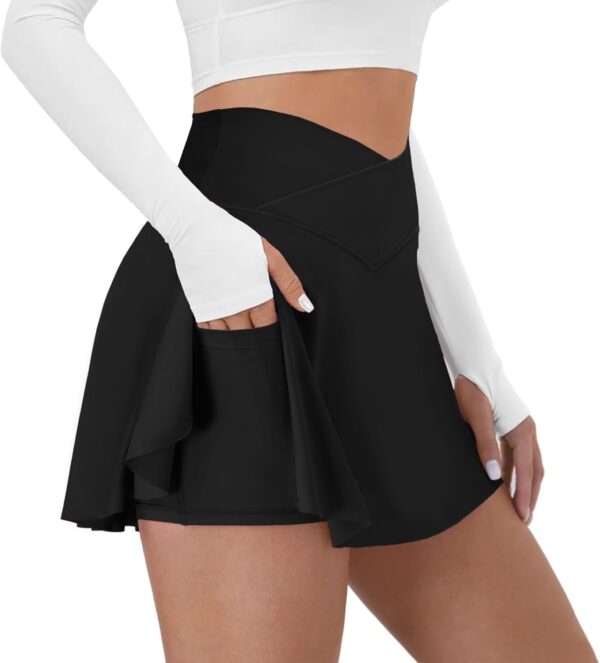 Tennis Skirt for Women with Pockets Shorts Crossover High Waisted Athletic Golf Skorts Running Workout Skirts 2 in 1 - Image 2