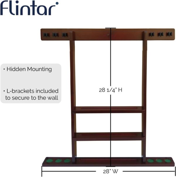 Flintar Wall Mount Cue Rack, Premium Quality Made in Taiwan, Billiards Pool Cue Stick holder, Real Solid Hardwood, Improved Direct Wall Mounting, Cue Rack Only, Mahogany Finish - Image 3