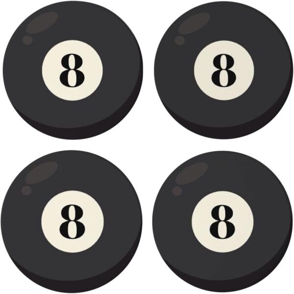 Pool Billiard Ball #8, Joyride Home Decor, 4 Ceramic Coasters, 4-inch Circle Drink Coasters, Set of 4, Non-Slip Cork Back, Protects Surfaces, Express Your Style. - Image 2