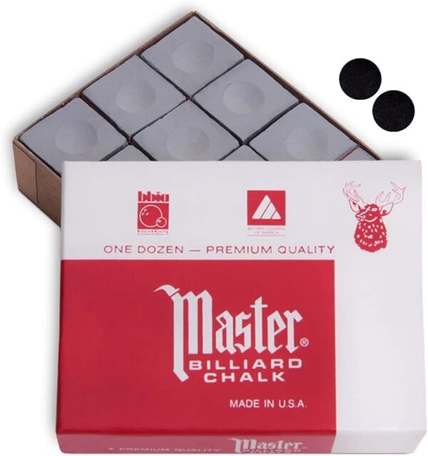 Master Billiard Pool Cue Chalk Premium Quality - 1 Dozen - Made in The USA + 2 pcs of Quality Billiard Pool Table Spots by Tweeten Fibre Co. - Image 2