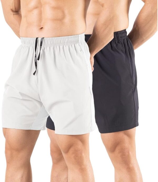 Men's 5" Running Shorts 2 Pack Quick Dry Athletic Workout Gym Shorts with Zipper Pockets - Image 2