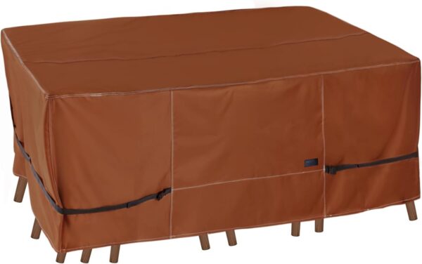 NettyPro Patio Table Cover Rectangular 105 x 75 Inch, 600D Heavy Duty Waterproof Outdoor Furniture Covers for Dining Table and Chair Rectangular, Brown - Image 2