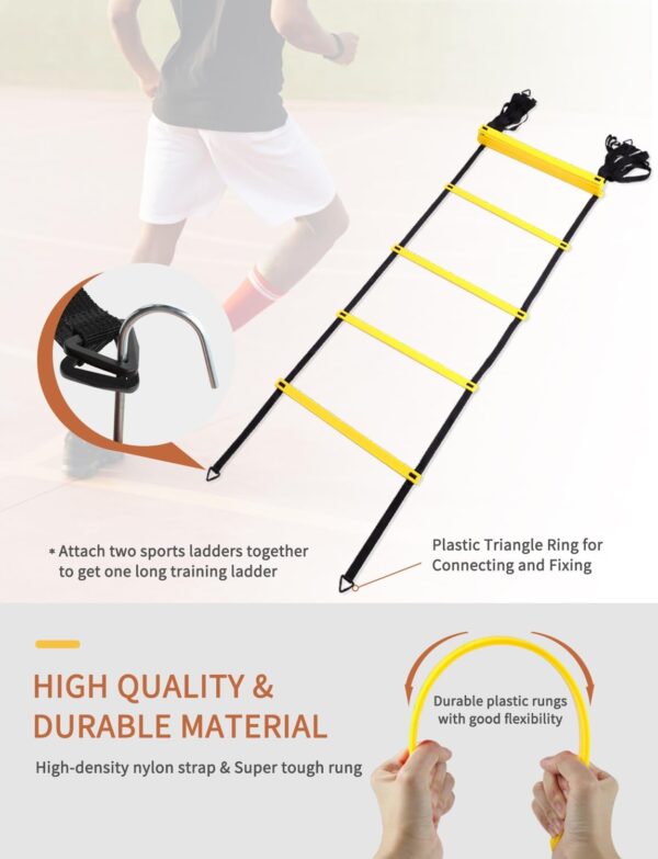 GHB Agility Ladder,Football Training Equipment Set,4 Agility Hurdles, 20 feet12 Rungs Speed Ladder,12 Disc Cones,Resistance Parachute, Jump Rope, 4 Resistance Bands - Image 4