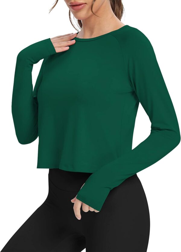 Bestisun Long Sleeve Athletic Workout Shirts Sports Yoga Gym Crop Tops for Women - Image 3