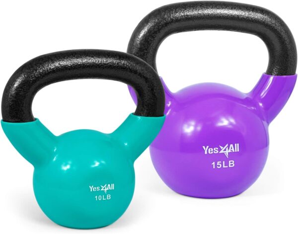 Yes4All Kettlebell Set Vinyl Coated Weights Combo for Full Body Workout Equipment Push up, Grip Strength Training, Dumbbell Weights Exercises - Image 2