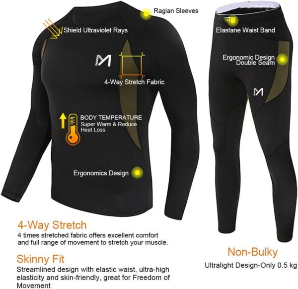 Thermal Underwear for Men, Winter Gear Long Johns Base Layer Top and Bottom Set for Skiing Running - Image 3