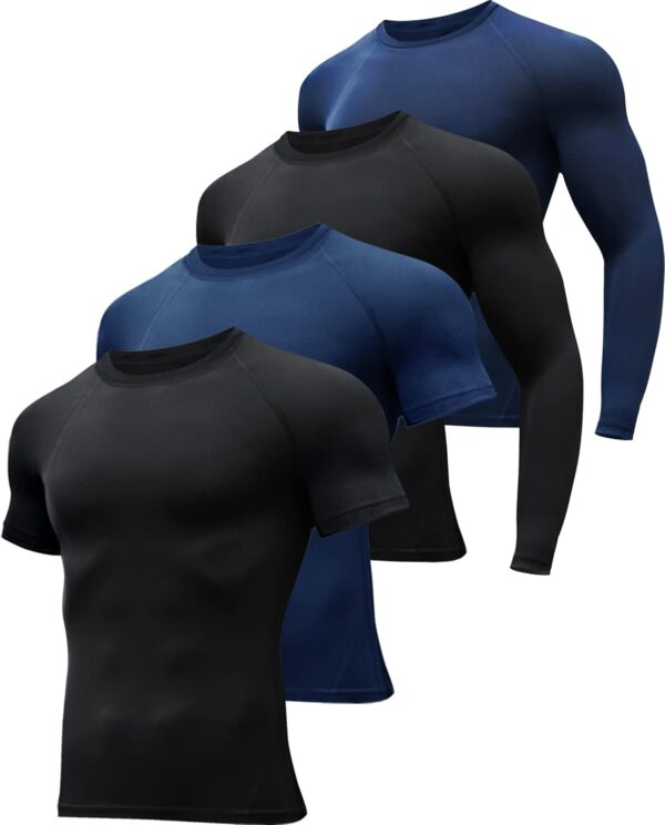 4/5 Pack Workout Compression Shirts Men Long/Short Sleeve Rash Guard Athletic Undershirt Gear T Shirt for Sports - Image 2