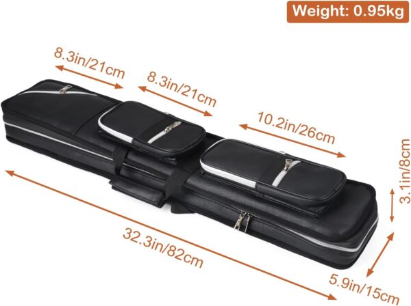 4x8 Pool Cue Case Billiard Stick Carrying Case Leatherette Soft Cue Bag Hold 4 Butt 8 Shaft Black - Image 7