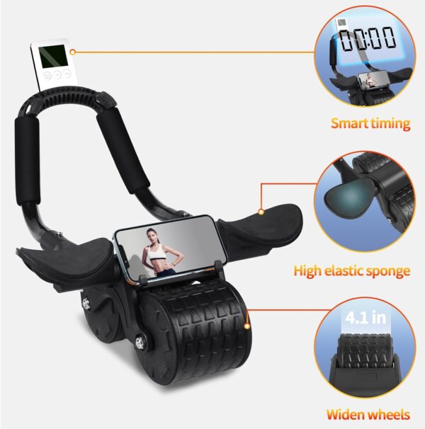 2024 New Ab Roller Wheel with Timer & Knee Mat,Automatic Rebound Abdominal Wheel with Elbow Support Ab Workout Equipment for Strengthening Core Muscles Abs Exercise Roller for Women Men - Image 5