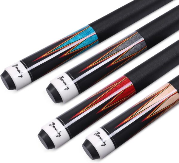 58" Pool Cue Sticks Set of 4, Maple Shaft 13mm Tip, Decals Pattern Butt with Nylon Wrap - Image 2