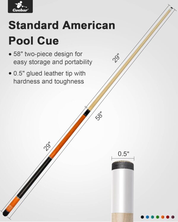 Pool Cues, 58 Inch Pool Sticks for Adults, 2-Piece House Bar Billiard Cue Stick, Imitation Leather Grip Pool Table Sticks (7 Colors Available,Weight from 18oz 19oz 20oz 21oz) - Image 8