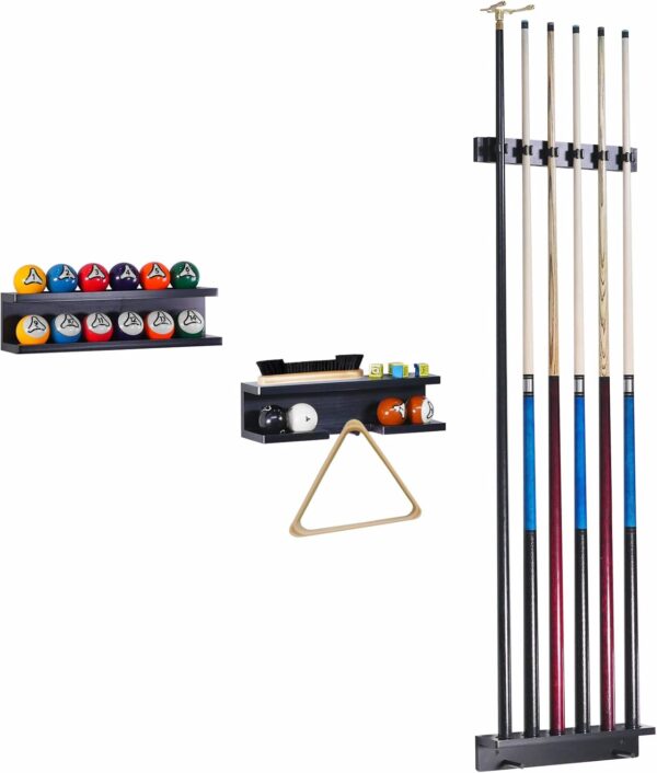 GOOX Pool Stick Holder Wall Mount-Billiards Pool Cue Holder Only, 100% Wood Pool Cue Rack Wall Mount for 6 Pool Sticks and Billiards Accessories, Pool Stick Rack Set Pool Table Accessories Organizer - Image 8