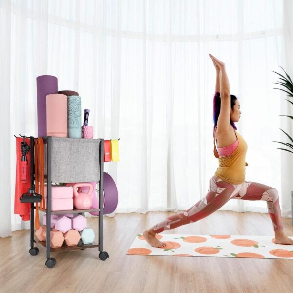 Yoga Mat Storage Rack Home Gym Equipment Workout Equipment Organizer Yoga Mat Holder for Dumbbell,Kettlebell and More Gym Accessories Gym Essentials Women Men Fitness Exercise Equipment Organization - Image 7