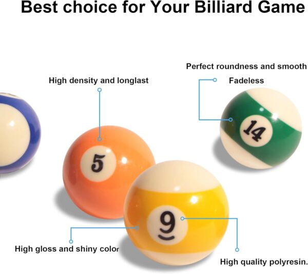 Billiard Balls Set 2-1/4 or 1-1/2 Inch 1.5" Size Regulation/Mini American Pool Game Complete Full 16 Resin Balls - Image 4