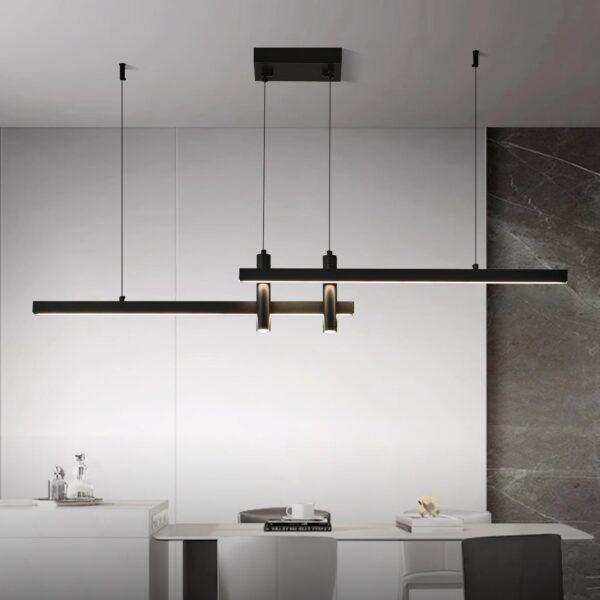 Modern Black Linear Pendant Lights Kitchen Island Lighting Minimalist Led Chandeliers Pool Table Light Dimmable Ceiling Hanging Light Fixture Dining Room with Remote Control (47in) - Image 2