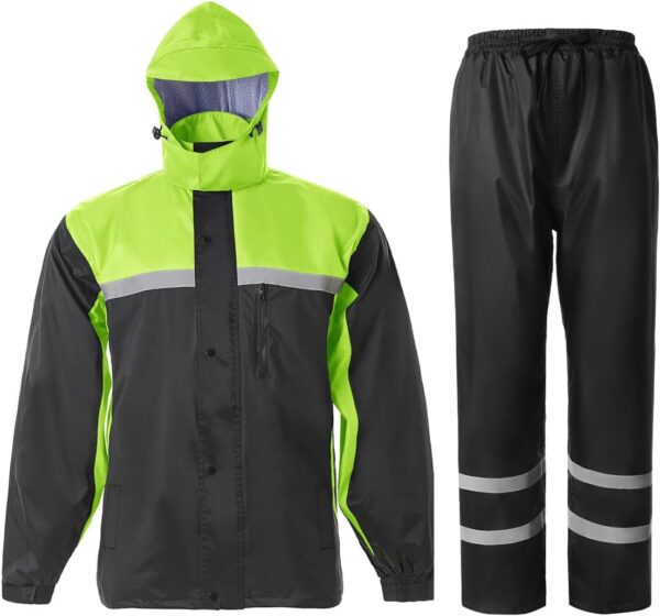 Men's Rain Suit High Visibility Reflective Work Rain Jacket Pants for All Sport Farm Fishing Motorcycle - Image 2