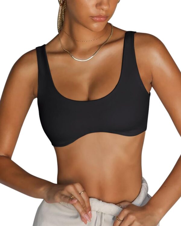 LASLULU Sexy Sports Bras for Women Scoop Neck Sleeveless Padded Bra Workout Yoga Crop Top - Image 2