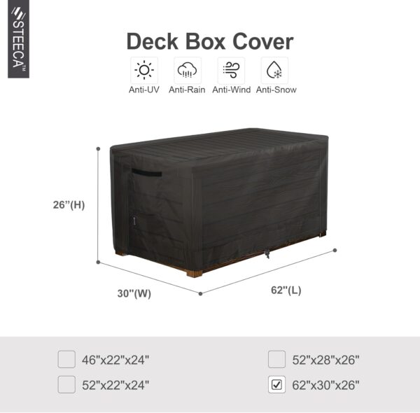 Patio Deck Box Cover Waterproof Outdoor Rectangular Storage Bench Cover 62L x 30W x 26H inch, Black - Image 3