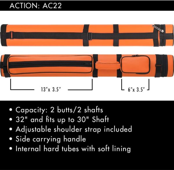 ACTION AC22 Tube Style Hard Vinyl Cue Case, 2x2 Pool Stick Billiards Traveling Cue Case for 2 Butts and 2 Shafts - Image 4