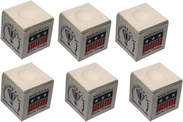 Silver Cup Set of 6 White Billiard Pool Cue Chalk - Image 2