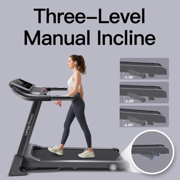 UMAY Fitness Home Folding Incline Treadmill with Pulse Sensors, 3.0 HP Quiet Brushless, 300 lbs Capacity (Black or Gray) - Image 6