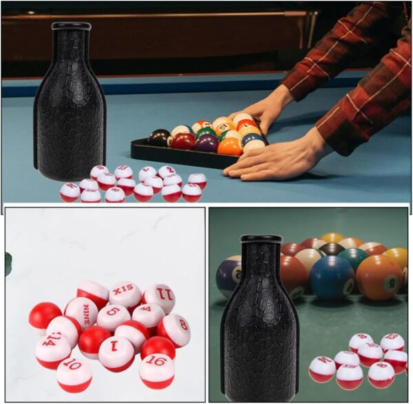 Toddmomy Billiard Shaker Bottle with Tally Balls 2 Sets Billiard Pool Shaker Pool Snooker Billiard Table Kelly Bottle with Numbered Balls Pool Dice Billiards Accessory, 16.50X7.50X7.50CM - Image 10