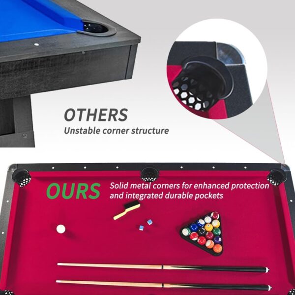 2 in 1 Pool and Table Tennis Multi Game Table, 6-Foot Modern Billiards Table with Conversion Top of Table Tennis Includes Cues, Paddles and Balls - Image 6