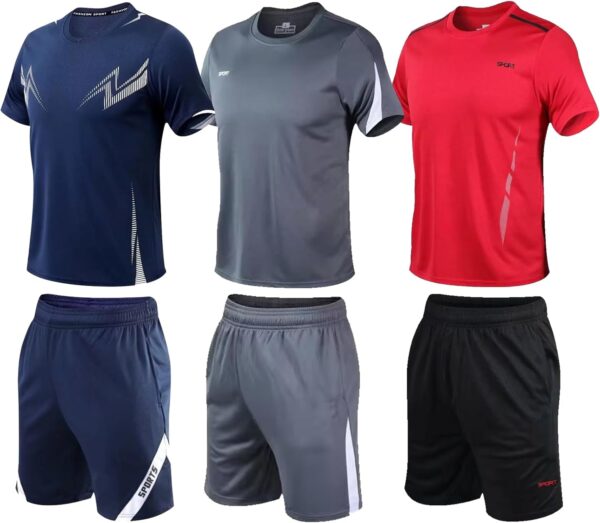 BOOMCOOL Gym Mens Clothes Workout Shirts for Men Outfits Sets 6pcs Shirts+Shorts - Image 2