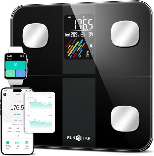 Runstar Smart Scale for Body Weight and Fat Percentage, High Accuracy Digital Bathroom Scale with Large Display for BMI Heart Rate 15 Body Composition Analyzer Sync with Fitness App 400lb - Image 2