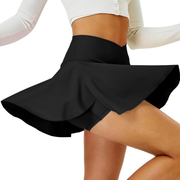 Tennis Skirt for Women with Pockets Shorts Crossover High Waisted Athletic Golf Skorts Running Workout Skirts 2 in 1 - Image 3