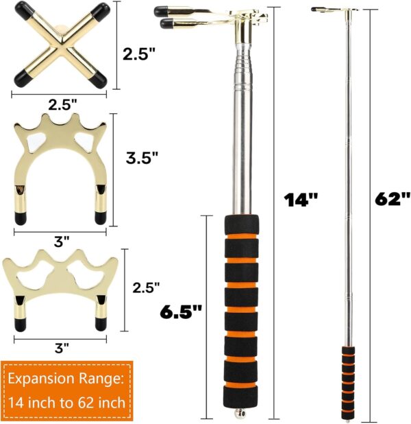 Retractable Billiards Cue Bridge, Snooker Pool Cue Bridge Stick, Billiards Cue Rest with 3 Pieces Removable Brass Bridge Head, Billiards Table Accessories for Pool Table, Game, Competition - Image 3