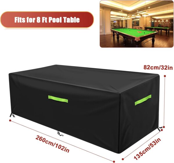 GEMITTO Pool Table Cover, Billiard Table Covers with Handles Buckles Drawstring — Indoor Outdoor Pool Table Cover Waterproof for 7/8/9 FT Pool Table Snooker Billiard Table (102 x 53 x 32 in - Black) - Image 3