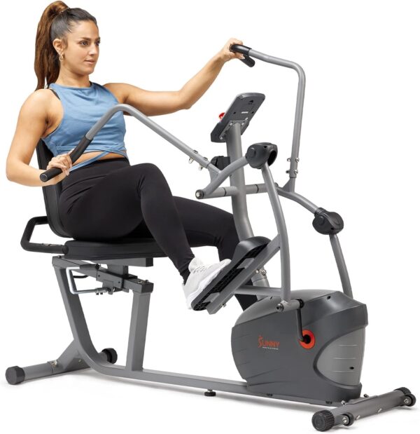 Sunny Health & Fitness Compact Performance Recumbent Bike w/Dual Motion Arm/Leg Exercisers for Senior Home Training w/Quick Adjust Seat & Optional Exclusive Free SunnyFit App Bluetooth Connectivity - Image 2