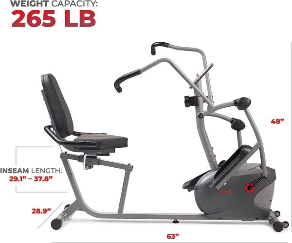 Sunny Health & Fitness Compact Performance Recumbent Bike w/Dual Motion Arm/Leg Exercisers for Senior Home Training w/Quick Adjust Seat & Optional Exclusive Free SunnyFit App Bluetooth Connectivity - Image 7