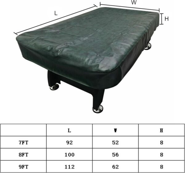 Heavy Duty Leatherette Billiard Pool Table Cover, 7ft Leatherette Fitted Billiard Covers, Waterproof Indoor/Outdoor Pool Table Accessories, Billiards Accessories for Protecting Felt, Green - Image 3