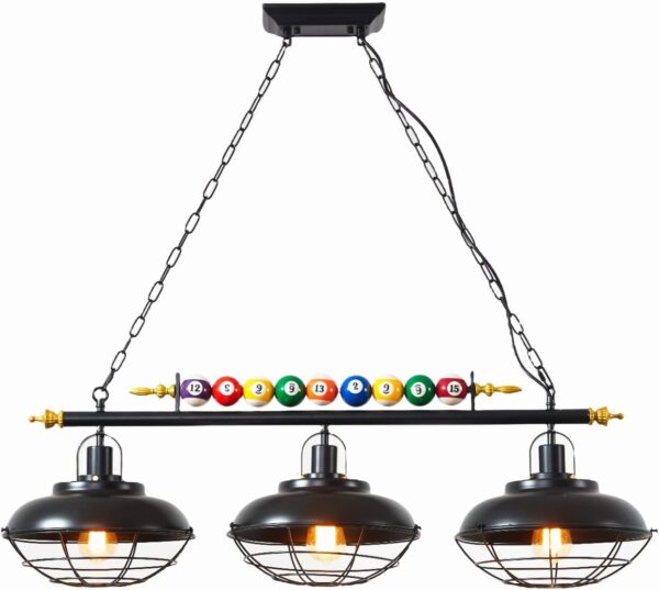 Pool Table Light, Fixtures Ceiling Lamp for Game Room Beer Party,Real Billiard Ball Design Pendant Lamp with 3 Metal Lamp Shades (Has 3 Lights) - Image 2