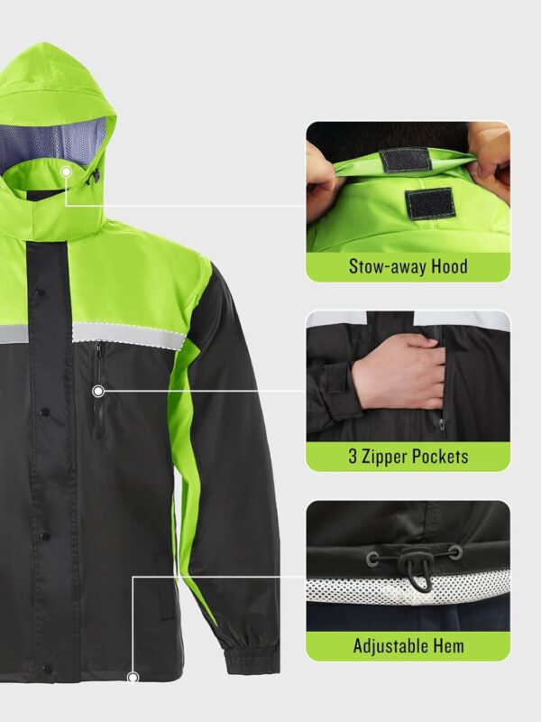 Men's Rain Suit High Visibility Reflective Work Rain Jacket Pants for All Sport Farm Fishing Motorcycle - Image 5