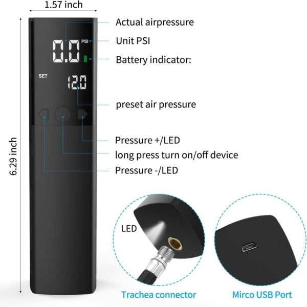 Pumteck Electric Ball Pump, Smart Air Pump Portable Fast Ball Inflation with Precise Pressure Gauge and Digital LCD Display for Football Basketball Volleyball Football (2 Pin and 1 Spout) - Image 6