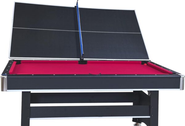 6-ft Pool Table with Table Tennis Top - Convertible 2-in-1 Game Table, Black Frame with Red Felt, Includes Accessories - Image 8