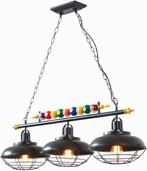 Pool Table Light, Fixtures Ceiling Lamp for Game Room Beer Party,Real Billiard Ball Design Pendant Lamp with 3 Metal Lamp Shades (Has 3 Lights) - Image 8