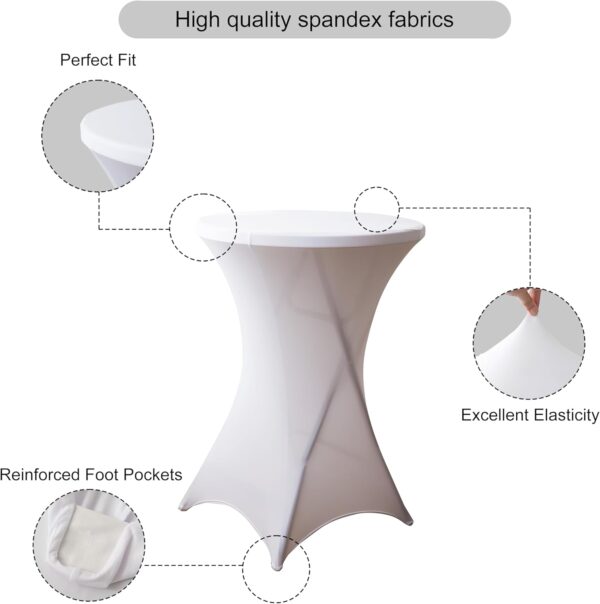 32x43 Inch Round Spandex Cocktail Tablecloth, White Elastic Fitted Highboy Bar Table Cloth, Patio High Top Folding Table Cover for Birthday Wedding Banquet Picnic Pool Party - Image 3