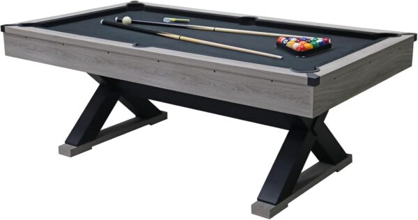 7 FT Pool Table with Rustic Finish,Modern Billiards Table with 2 Cue Sticks, Billiard Balls, Cues, Cleaning Brush,Stable Legs,Black Cloth, Rustic Grey,84.1" L x 46.5" W x 32" H - Image 2