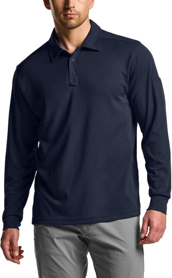 CQR Men's Polo Shirt, Long Sleeve Tactical Shirts, Outdoor UPF 50+ Pique Shirt, Dry Fit Lightweight Golf Shirts - Image 3