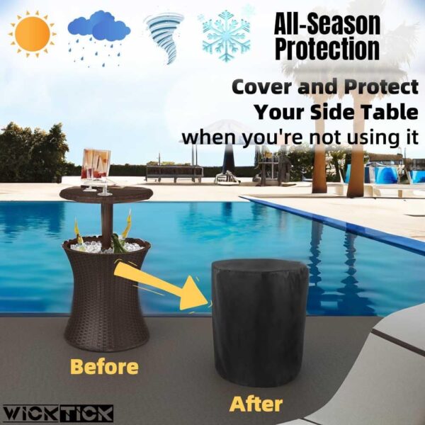 Waterproof Cover for Keter Pacific Cool Bar Outdoor Patio Furniture and Hot Tub Side Table with 7.5 Gallon Beer and Wine Cooler, Outdoor Round Pool Side End Table Cover (21” Dia x 23” H) - Image 4