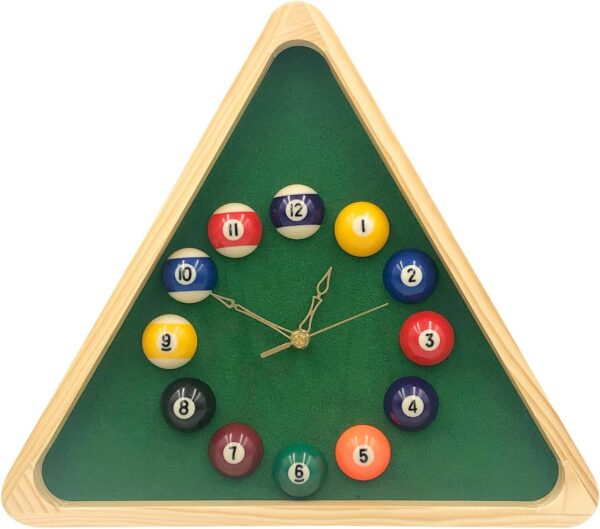 Yuanhe Billiards Pool Ball Clock - 14Inch Triangle Pool Table Cool Wall Clock with Solid Wood Frame,Great for Billiards Room,Pool Room,Game Room,Bar - Image 2