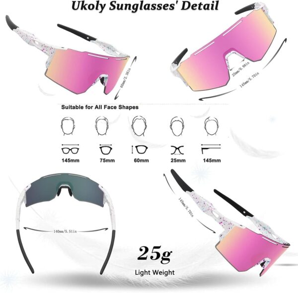Ukoly Cycling Sunglasses for Men Women with 3 Interchangeable Lenses, Polarized Sports Sunglasses, Baseball Sunglasses - Image 6
